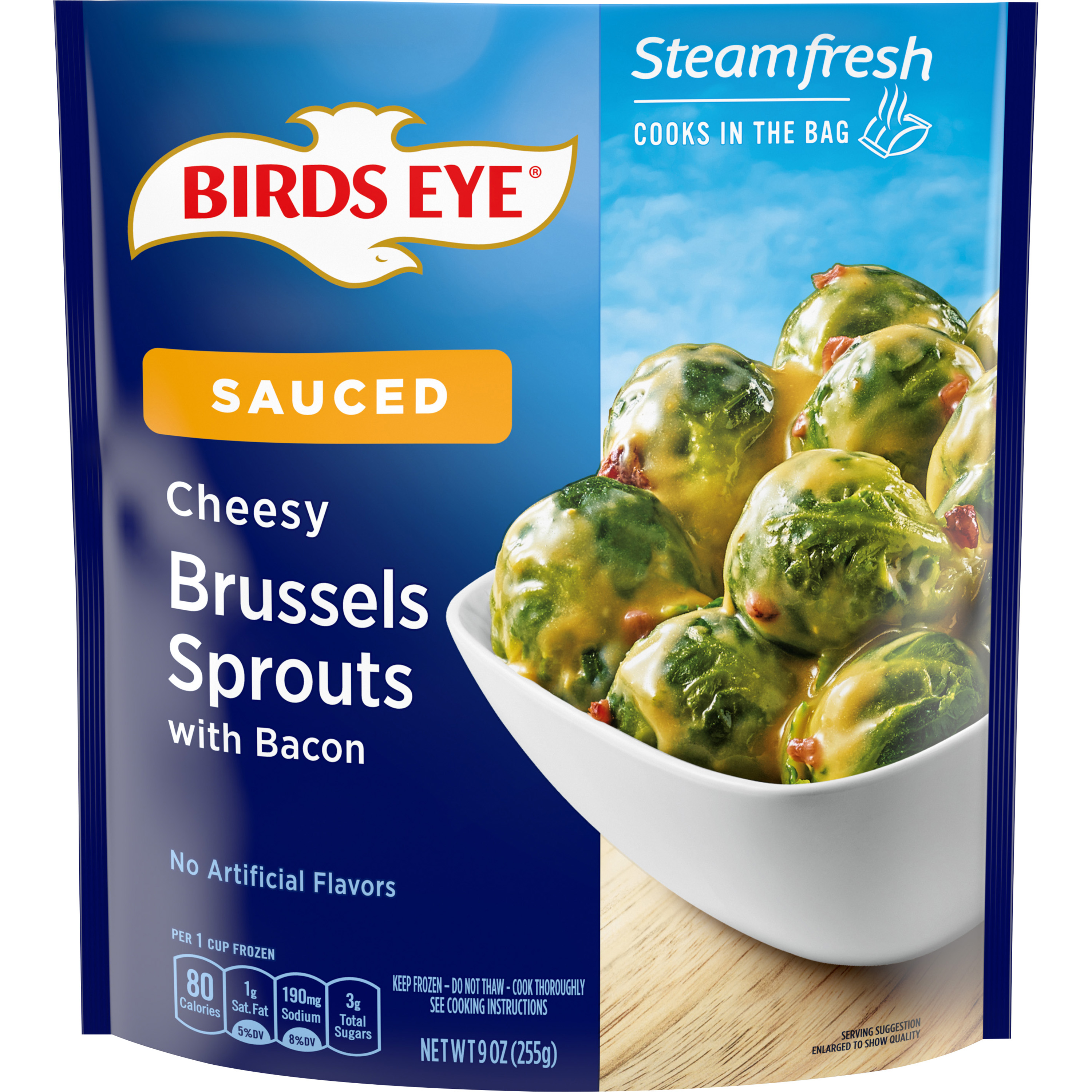 Birds Eye Steamfresh Chef’s Favorites Lightly Sauced Brussels Sprouts with Bacon in a Cheese Sauce