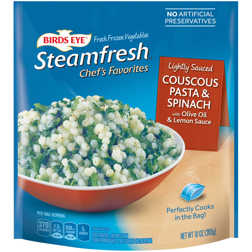 Birds Eye Steamfresh Chef’s Favorites Lightly Sauced Couscous, Pasta & Spinach, with Olive Oil & Lemon Sauce