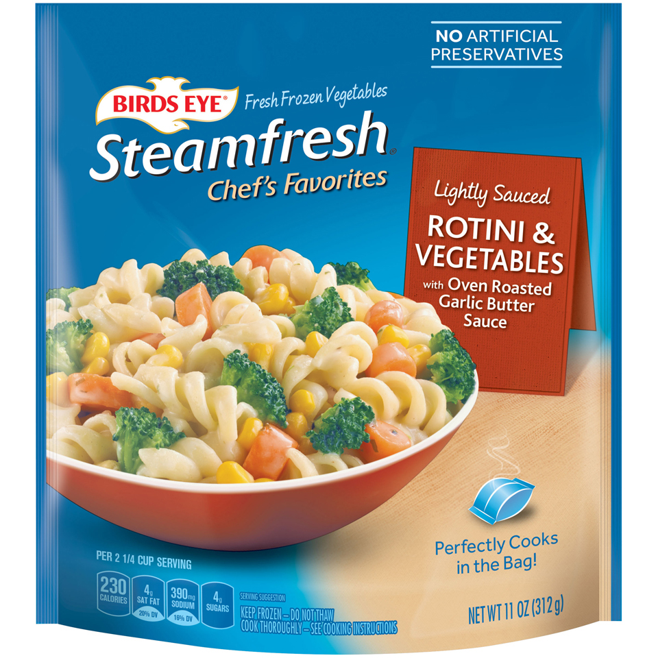Birds Eye Steamfresh Chef’s Favorites Lightly Sauced Rotini & Vegetables with Oven Roasted Garlic Butter Sauce